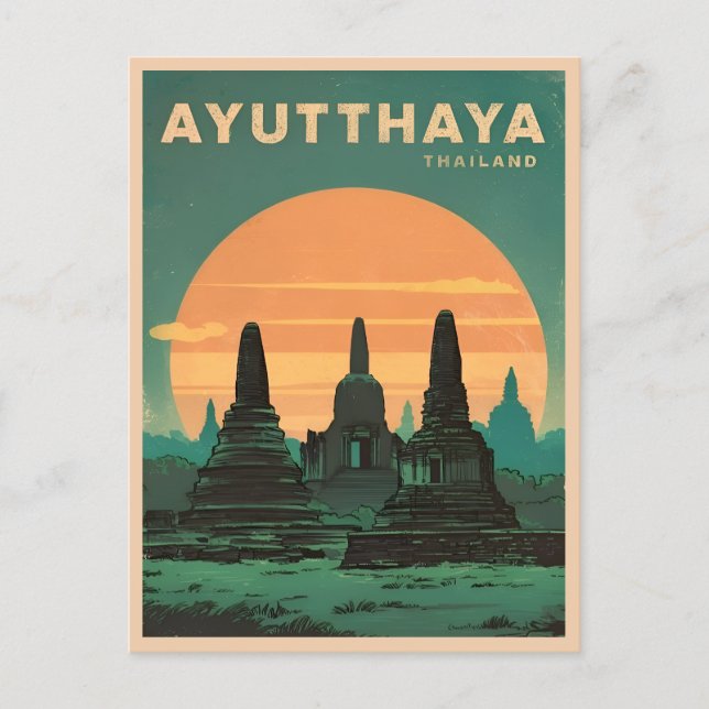 Carte Postale Vintage voyage Ayutthaya Thaïlande Retro Pittoresq (Devant)