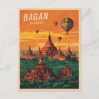 Vintage voyage Bagan Myanmar Sunset Retro Pittores