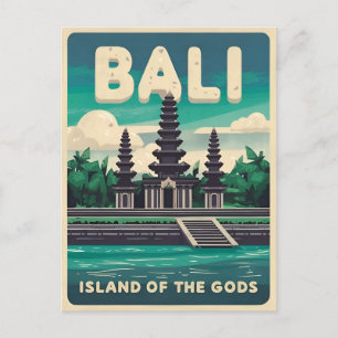 Carte Postale Vintage voyage Bali Indonésie Retro Graphisme