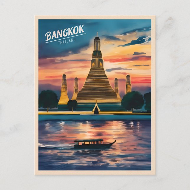 Carte Postale Vintage voyage Bangkok Thaïlande Sunset Paysage (Devant)