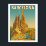 Carte postale Vintage voyage Barcelone Espagne<br><div class="desc">Découvrez l'esprit de Barcelone avec cette carte postale de voyage de style rétro. Avec ses détails en mosaïque,  ses boulevards ombragés et l'essence de la vie citadine,  cette carte postale illustrée est un lieu de séjour idéal pour les voyageurs,  les amateurs d'architecture et les amateurs d'art européen vintage.</div>