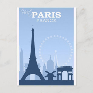 Carte postale Vintage voyage bleu Paris France