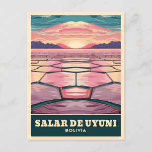 Carte Postale Vintage voyage Bolivie Uyuni Salt Flat Sunset