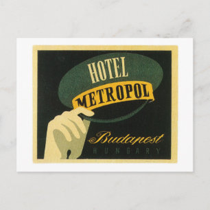 Carte Postale Vintage voyage Budapest Hongrie Hôtel Étiquette Ar