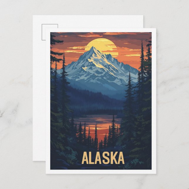 Carte Postale Vintage voyage d'art Alaska USA (Devant / Derrière)