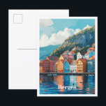 Carte Postale Vintage voyage d'art de Bergen Norvège<br><div class="desc">Bergen Norvège Art Vintage voyage peinture carte postale</div>
