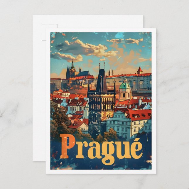 Carte Postale Vintage voyage d'art de Prague (Devant / Derrière)