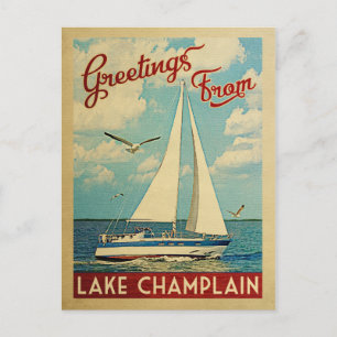 Carte Postale Vintage voyage de bateau à voile du lac Champlain