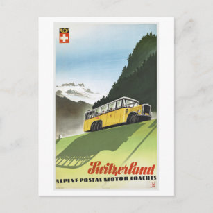 Carte Postale Vintage voyage de bus alpin Suisse