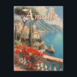 Carte Postale Vintage voyage de la côte italienne d'Amalfi<br><div class="desc">Transportez-vous vers la côte enchanteresse d'Amalfi en Italie avec cette carte postale de voyage vintage. La mer Méditerranée est entourée par les falaises abruptes d'Amalfi. Au premier plan,  des fleurs rouges vibrantes de géranium ajoutent une touche de romantisme. Laissez cette carte postale évoquer le charme d'Amalfi Italia.</div>