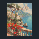 Carte Postale Vintage voyage de la côte italienne d'Amalfi<br><div class="desc">Transportez-vous vers la côte enchanteresse d'Amalfi en Italie avec cette carte postale de voyage vintage. La mer Méditerranée est entourée par les falaises abruptes d'Amalfi. Au premier plan,  des fleurs rouges vibrantes de géranium ajoutent une touche de romantisme. Laissez cette carte postale évoquer le charme d'Amalfi Italia.</div>