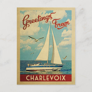 Carte Postale Vintage voyage de voilier de Charlevoix Michigan