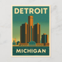 Vintage voyage Detroit Michigan Cityscape Retro