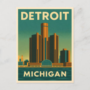 Carte Postale Vintage voyage Detroit Michigan Cityscape Retro