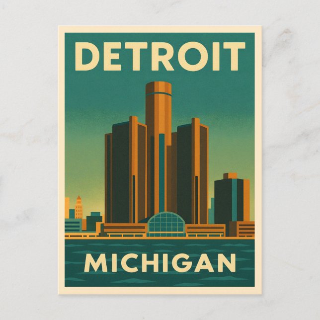 Carte Postale Vintage voyage Detroit Michigan Cityscape Retro (Devant)