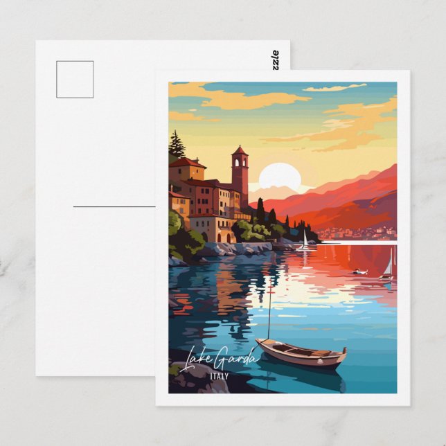 Carte Postale Vintage voyage du lac de Garde Italie (Devant / Derrière)