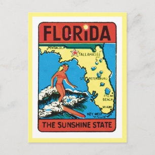Carte postale Vintage voyage Floride FL Étiquette 