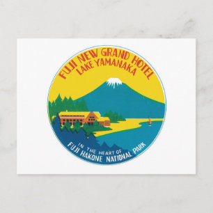 Carte Postale Vintage voyage Fuji Japon Hôtel Étiquette Art