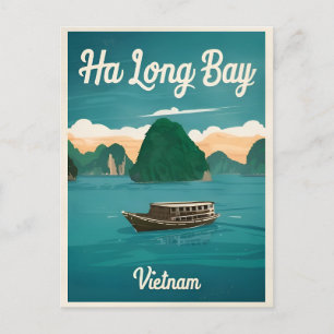Carte Postale Vintage voyage Ha Long Bay Vietnam Retro Graphisme