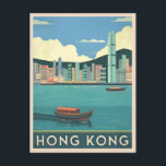 Carte Postale Vintage voyage Hong Kong Chine Rétro Cityscape<br><div class="desc">Célébrez la beauté du superbe port Victoria de Hong Kong avec ce design rétro captivant inspiré des voyages. Insufflée de vibrations nostalgiques et de charme vintage, cette pièce capte l'essence intemporelle et l'énergie dynamique du port dans un style minimaliste rétro qui allie esthétique du milieu du siècle à une touche...</div>