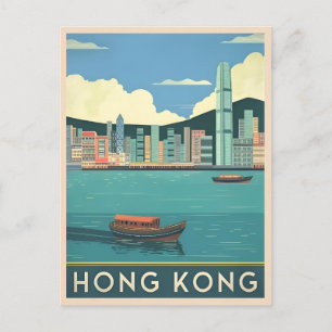 Carte Postale Vintage voyage Hong Kong Chine Rétro Cityscape