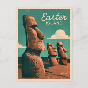 Carte Postale Vintage voyage Île de Pâques Moai Statues Rétro