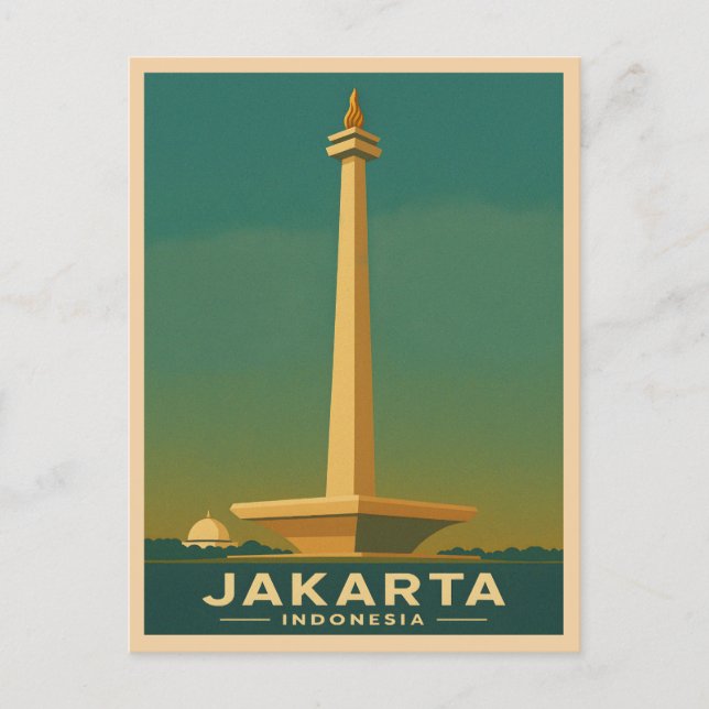 Carte Postale Vintage voyage Jakarta Indonésie Retro Graphisme (Devant)