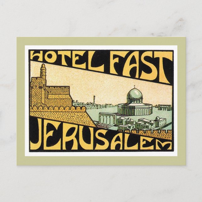 Carte Postale Vintage voyage Jerusalem Hôtel Étiquette Art (Devant)