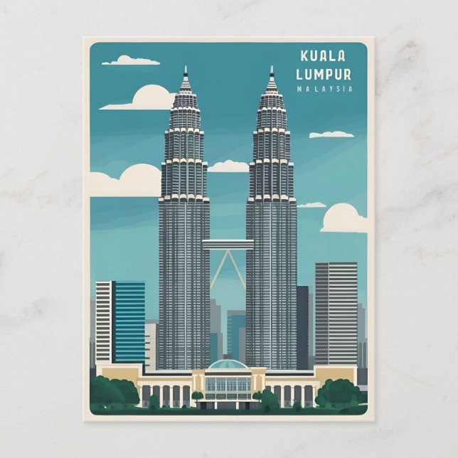Carte Postale Vintage voyage Kuala Lumpur Malaisie Retro Graphis (Devant)