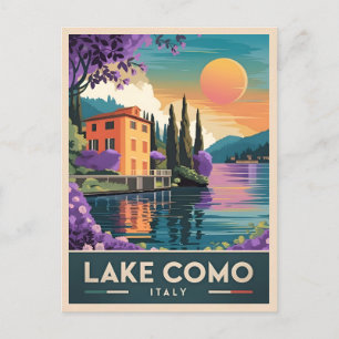 Carte Postale Vintage voyage Lac de Côme Italie coucher de solei