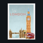 Carte postale Vintage voyage | Londres<br><div class="desc">Une pièce d'art pour tous ceux qui aiment Londres. Doté d'illustrations aquarelle de Londres avec typographie de style rétro. Ajoutez votre libellé personnalisé à cette conception à l'aide des cases "Modifier ce modèle de conception" situées à droite de l'élément, ou cliquez sur le bouton bleu "Customiser" pour arranger le texte,...</div>