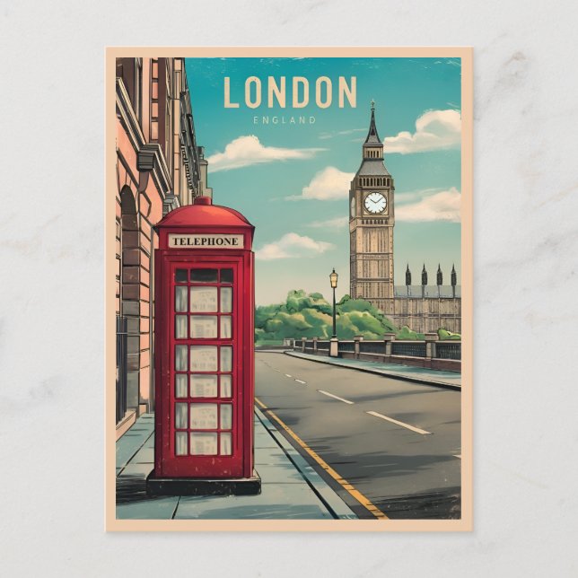 Carte Postale Vintage voyage Londres Big Ben England Retro Pitto (Devant)