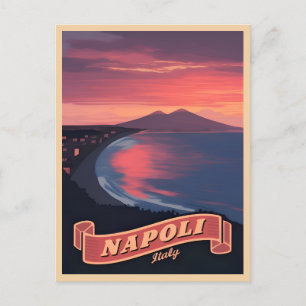 Carte Postale Vintage voyage Naples Italie Coucher de soleil Ret