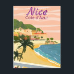 Carte Postale Vintage voyage Nice France cote d'azur retro<br><div class="desc">vintage,  rétro,  voyage,  moderne,  aquarelle,  classique,  Nice,  cote d'azur,  cartes postales France, </div>