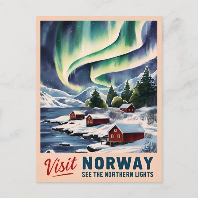Carte Postale Vintage voyage Norvège Northern Lights Retro Pitto (Devant)