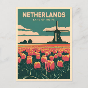 Carte Postale Vintage voyage Pays-Bas Tulips Retro Graphisme
