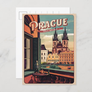 Carte Postale vintage voyage prague czech république cadeaux bal