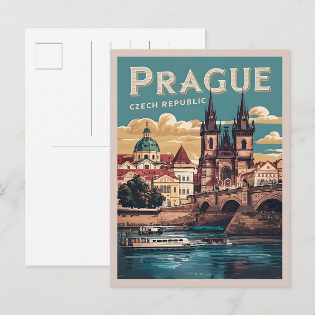 Carte Postale vintage voyage prague république tchèque cadeaux,  (Devant / Derrière)