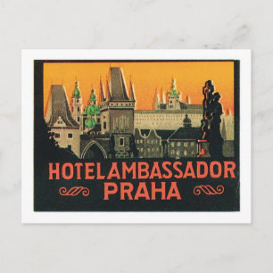 Carte Postale Vintage voyage Praha République tchèque Étiquette