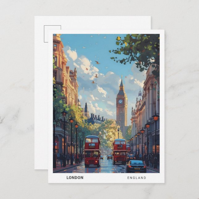 Carte Postale Vintage voyage Red Bus London Angleterre (Devant / Derrière)