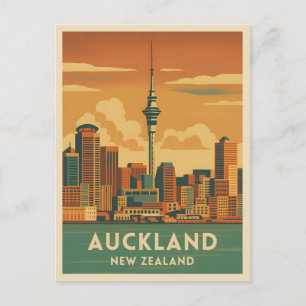 Carte Postale Vintage voyage rétro Auckland New Zealand City
