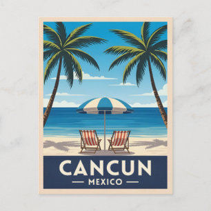 Carte Postale Vintage voyage rétro Cancun Paysage de plage Mexic