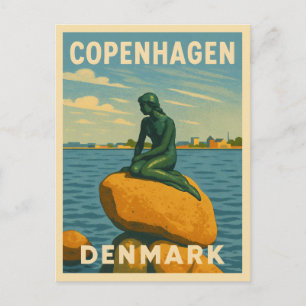 Carte Postale Vintage voyage rétro Copenhague Danemark Sirène