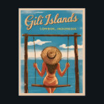 Carte Postale Vintage voyage rétro Iles Gili Lombok Indonésie<br><div class="desc">Entrez dans le paradis tropical des îles Gili en Indonésie avec ce design rétro captivant inspiré du voyage. Abondant de nostalgie et de charme vintage,  ce design capture les balançoires emblématiques de cette perle tropicale indonésienne dans une esthétique rétro qui rappelle les affiches de voyage classiques d'antan.</div>