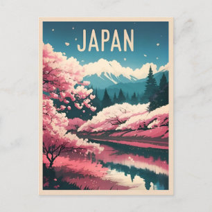 Carte Postale Vintage voyage rétro Japon Sakura Cherry Blossom