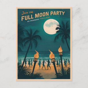 Carte Postale Vintage voyage rétro Koh Phangan Pleine lune Party