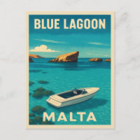 Vintage voyage rétro Malte Blue Lagoon Bord de mer