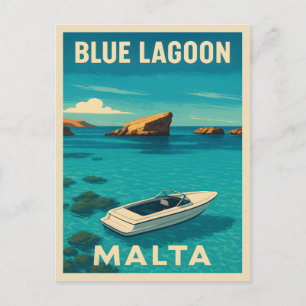 Carte Postale Vintage voyage rétro Malte Blue Lagoon Bord de mer