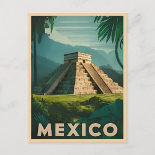 Carte Postale Vintage voyage rétro Mexique Aztec Pyramide