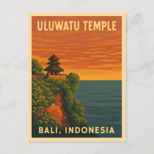 Carte Postale Vintage voyage rétro Uluwatu Temple Bali Balnéaire